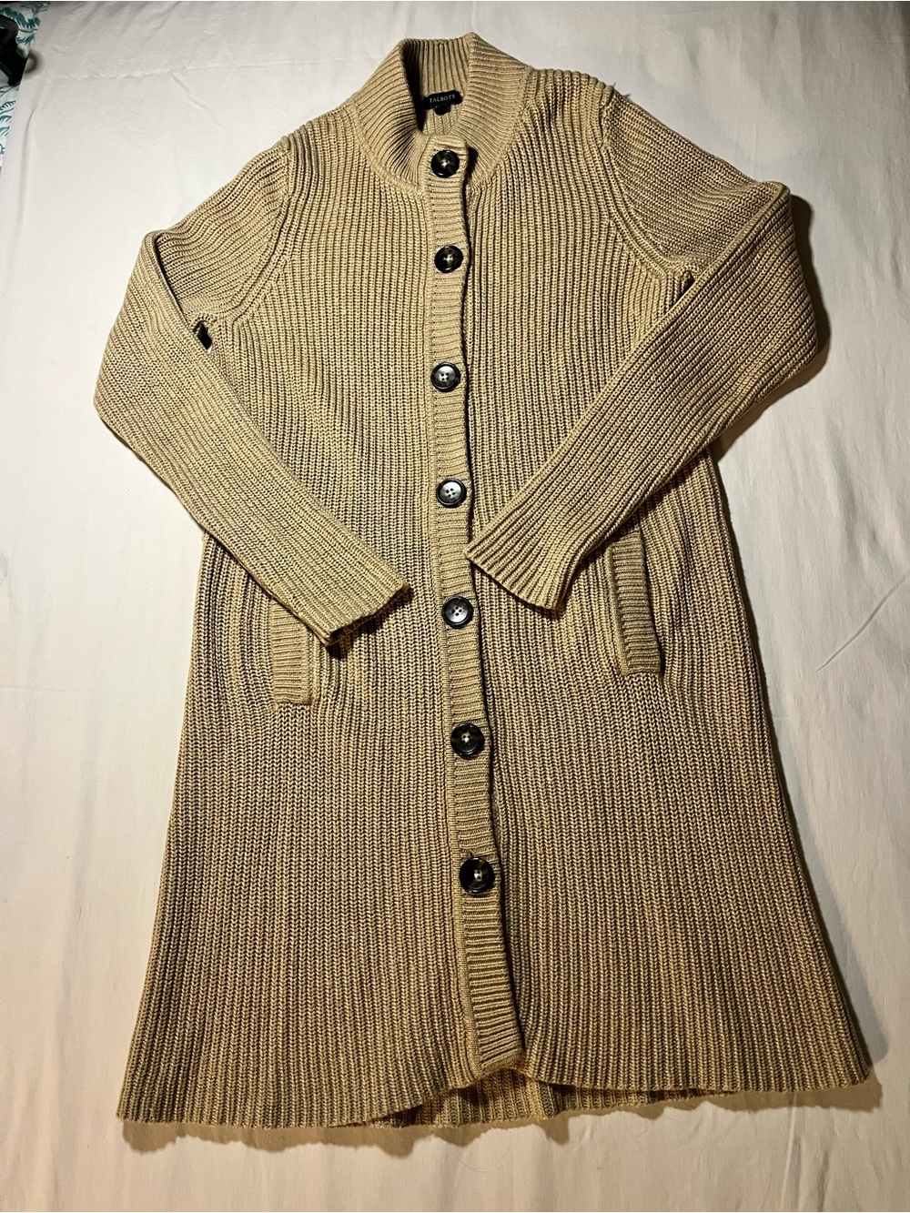 Talbots Women’s Beige Ribbed Knit Long Cardigan Sweater (Size: Medium)